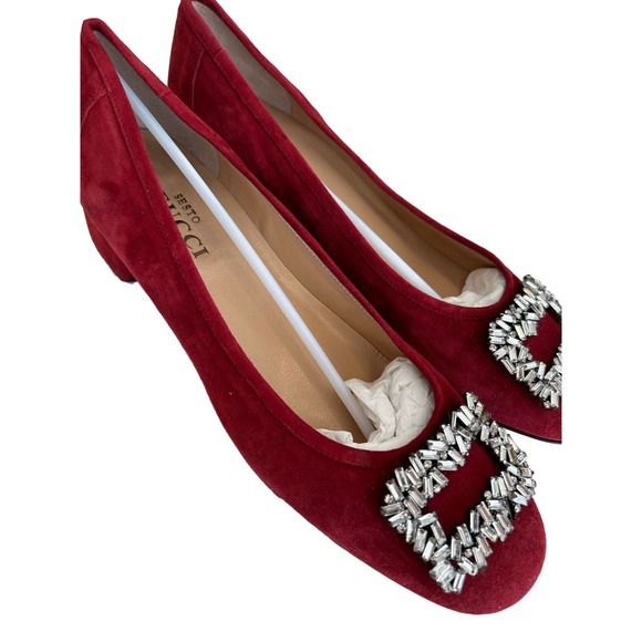 Sesto Meucci Lala Dark Red Suede Clear Stones Pump Italian MSRP $295 SZ 9 N - Picture 4 of 8